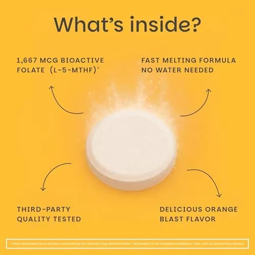 EZ Melts Dissolvable Folate 1,667 mcg DFE | Orange Blast Vitamin for Heart & Nervous System thumbnail 4