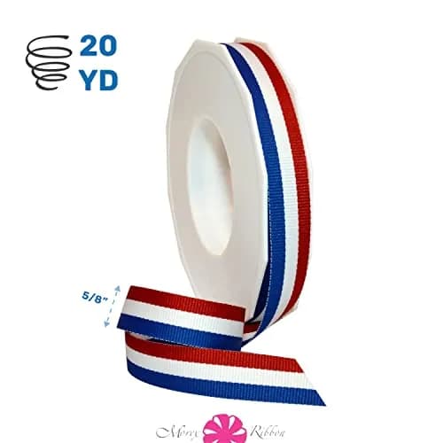 Morex Ribbon Striped Grosgrain Ribbon 5/8" (20 YD) Patriotic Red/White/Blue | Perfect for 4th of July & Crafts thumbnail 2