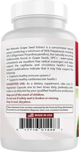 Best Naturals Grapeseed Extract 400 mg | 120 Vegetarian Capsules, Unflavoured, USA Import thumbnail 7