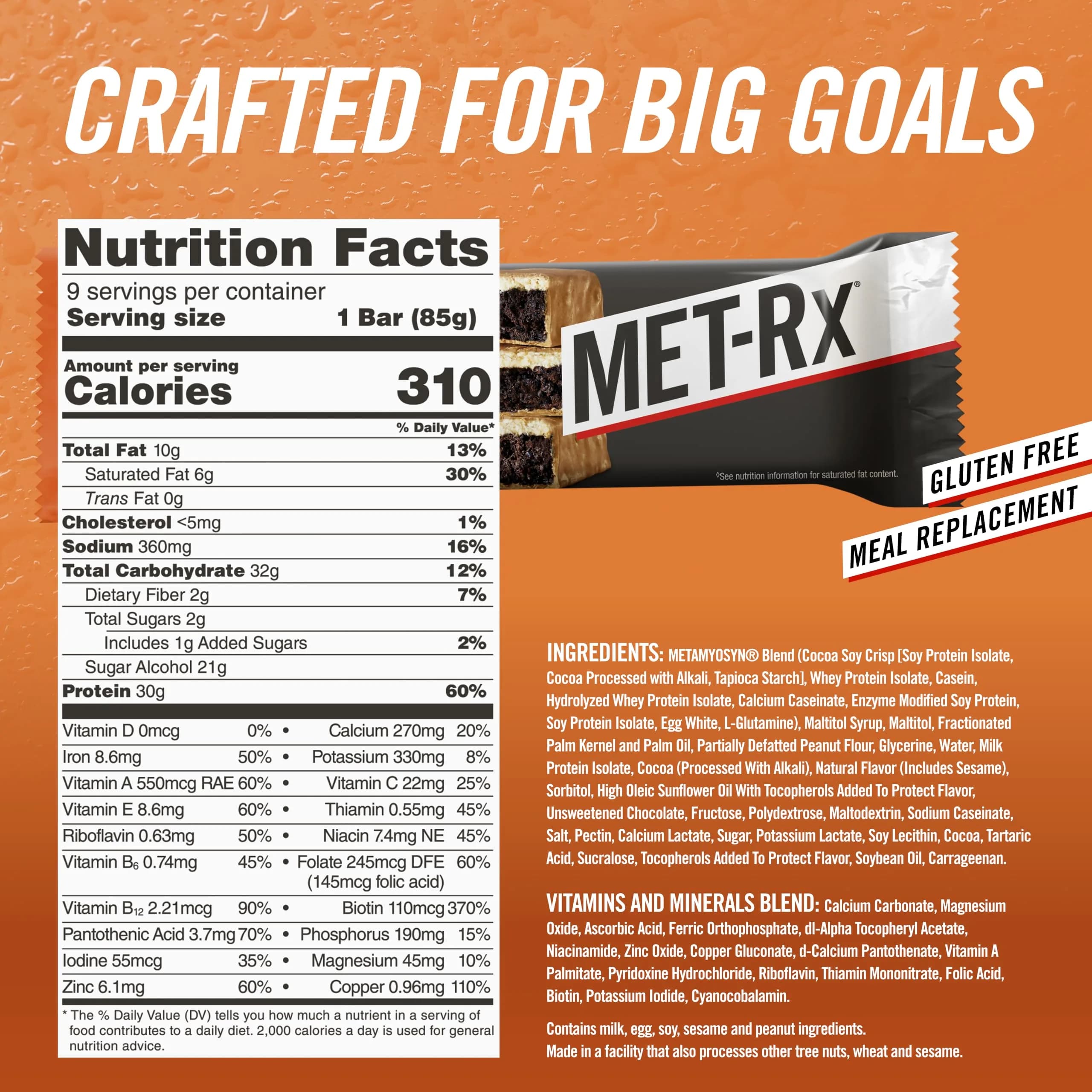 MET-Rx Protein Plus Bar, Peanut Butter Cup | High Protein, Gluten Free, 85 g, 9 Count thumbnail 7
