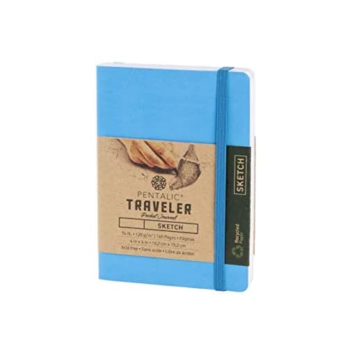 Pentalic 4" x 6" Pocket Sketchbook Traveler Journal, 160 Pages, Bright Blue | Acid-Free, Recycled Sketch Paper thumbnail 1