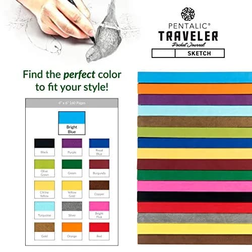 Pentalic 4" x 6" Pocket Sketchbook Traveler Journal, 160 Pages, Bright Blue | Acid-Free, Recycled Sketch Paper thumbnail 7