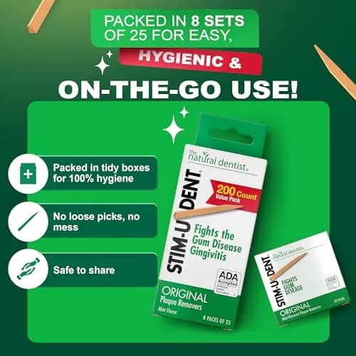 The Natural Dentist Stim-U-Dent Mint Dental Picks, Wooden Toothpicks for Food & Plaque Removal, Refreshing Mint Flavor, Travel-Friendly, 8 Packs of 25 (200 Picks) | Natural Oral Care thumbnail 7