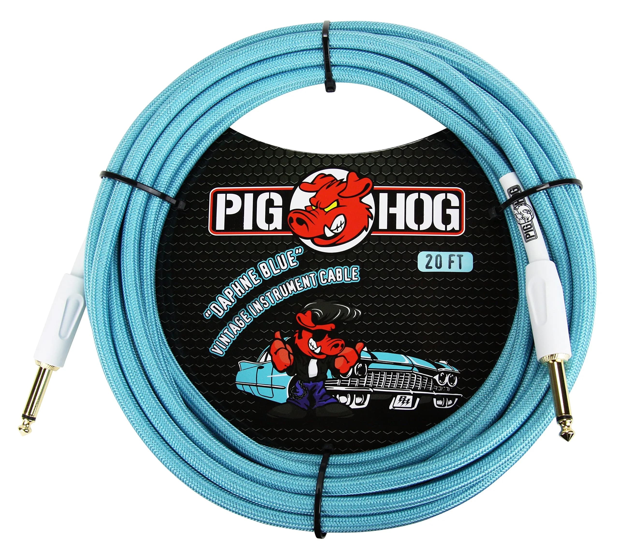 Pig Hog PCH20DB 1/4" to 1/4" Daphne Blue Guitar Instrument Cable | 20 Feet, Overbuilt for Touring