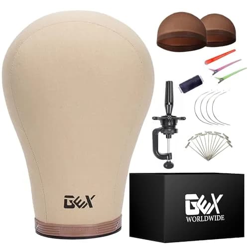 GEXWORLDWIDE 20"-24" Cork Canvas Block Head Wig Display Styling Head with Mount Hole (Light Brown, 22") thumbnail 1