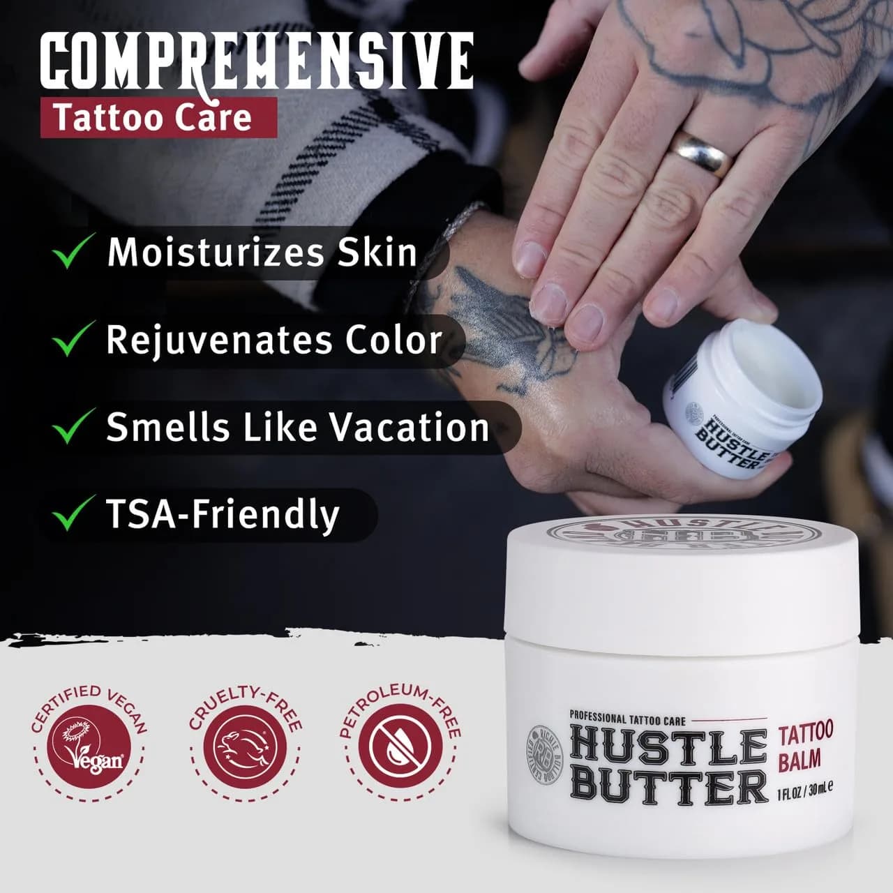 Hustle Butter Deluxe Vegan Tattoo Butter 30ml (1 Fl Oz) | Original All-Natural Tattoo Care - view 4