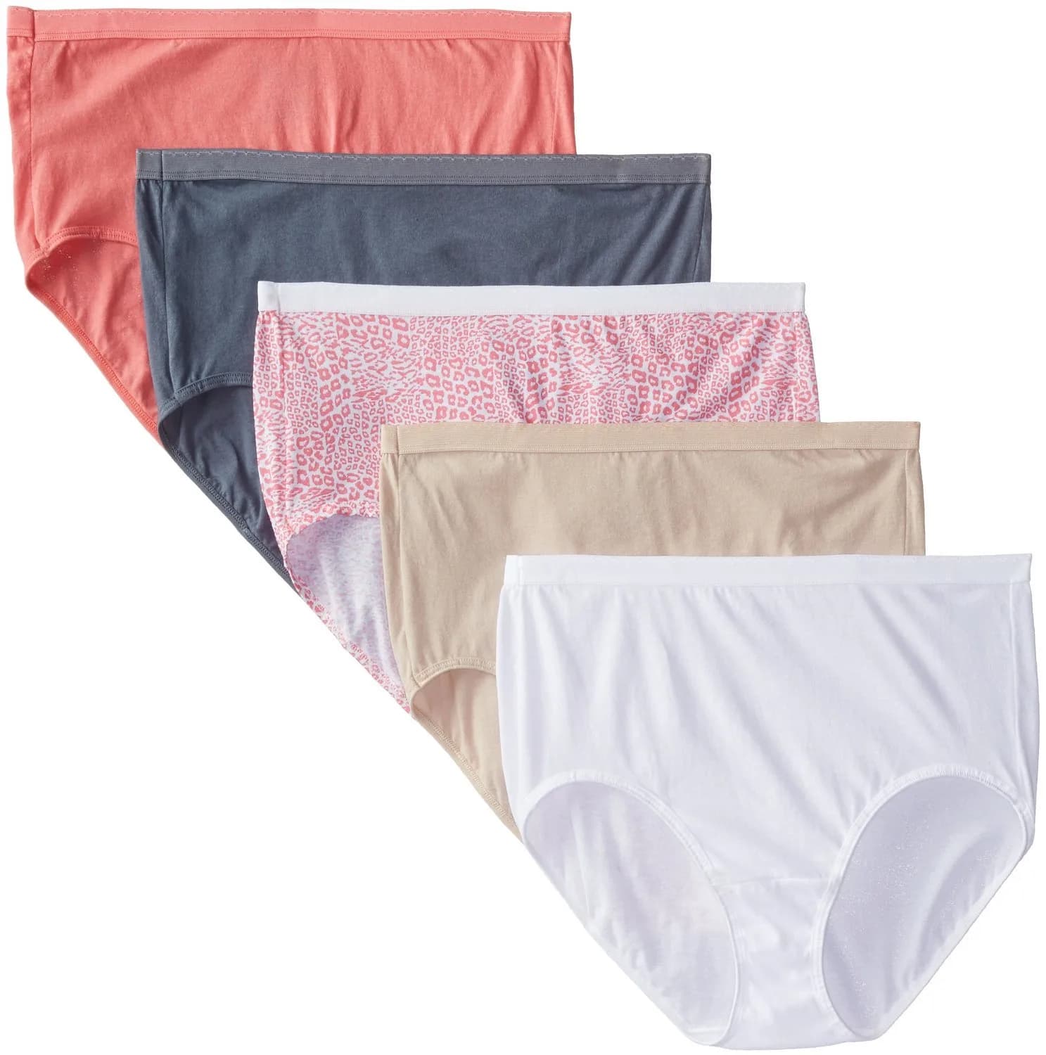 Fruit of the Loom Plus Size Fit for Me Cotton Brief Panties 5 Pack Assorted | Full Coverage Comfort