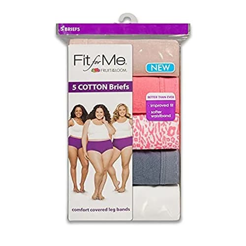 Fruit of the Loom Plus Size Fit for Me Cotton Brief Panties 5 Pack Assorted | Full Coverage Comfort thumbnail 3