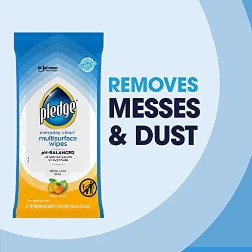 Pledge pH Balanced Multi Surface Cleaning Wipes, Fresh Citrus | 25 Ct, Safe & Effective for Indian Homes thumbnail 4