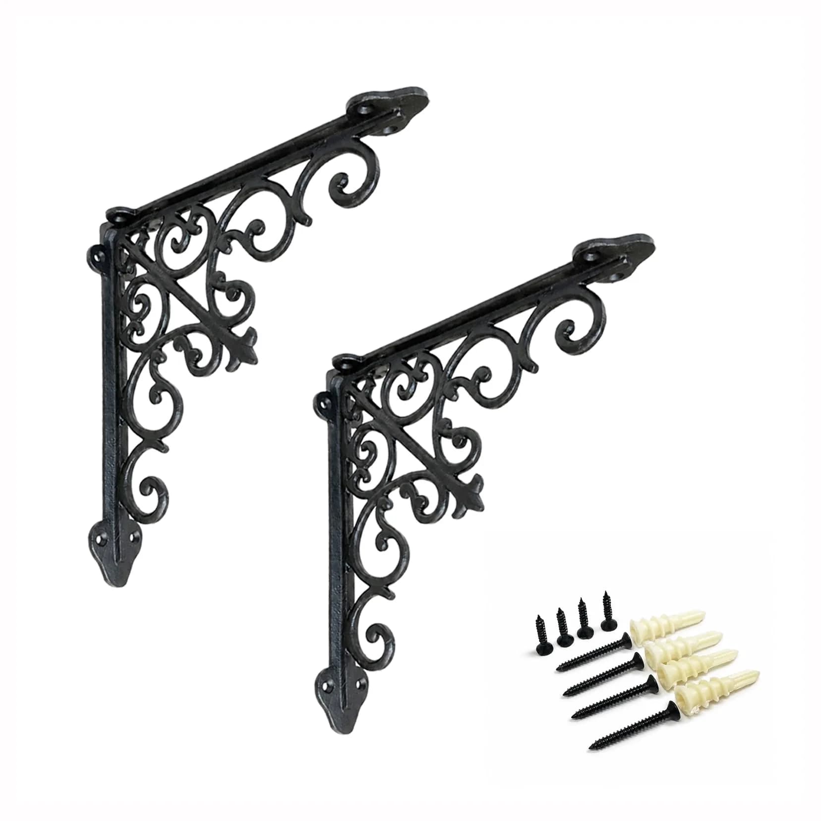 NACH Decorative Shelf Brackets 2 Pack of 10.6 x 2 x 10.6 inch | Victorian Style Heavy Duty Cast Iron