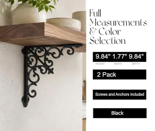 NACH Decorative Shelf Brackets 2 Pack of 10.6 x 2 x 10.6 inch | Victorian Style Heavy Duty Cast Iron thumbnail 2