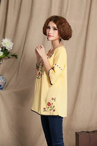 Ashir Aley Girls Embroidered Peasant Top Medium Yellow | Boho Mexican Blouse for Summer thumbnail 3