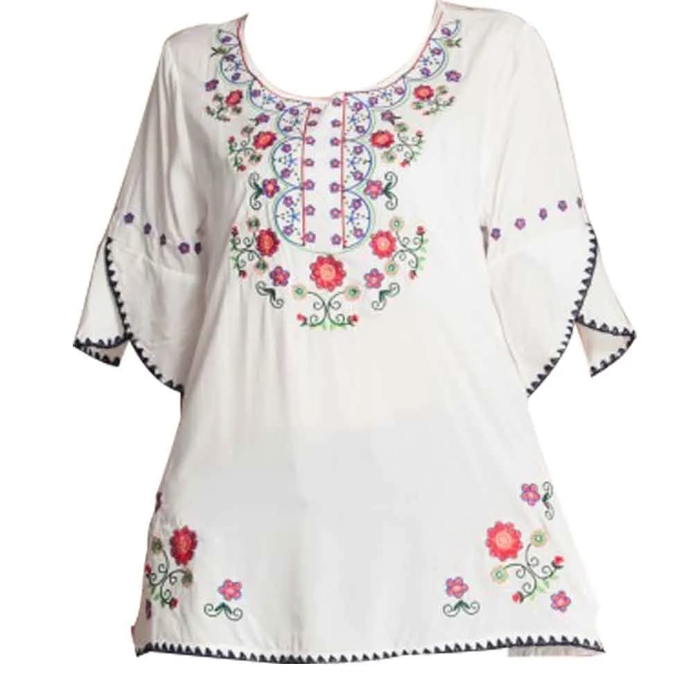 Ashir Aley Girls Embroidered Peasant Top Large White | Bohemian Cotton Blouse for Summer