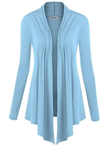 Lock and Love Women's Draped Open Front Cardigan Lightweight Long Sleeve Aqua | Asymmetrical Hem Casual Cover Up thumbnail 1