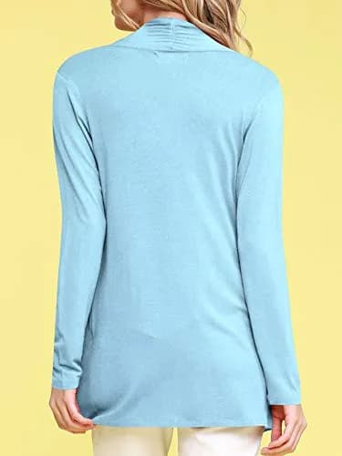 Lock and Love Women's Draped Open Front Cardigan Lightweight Long Sleeve Aqua | Asymmetrical Hem Casual Cover Up thumbnail 4