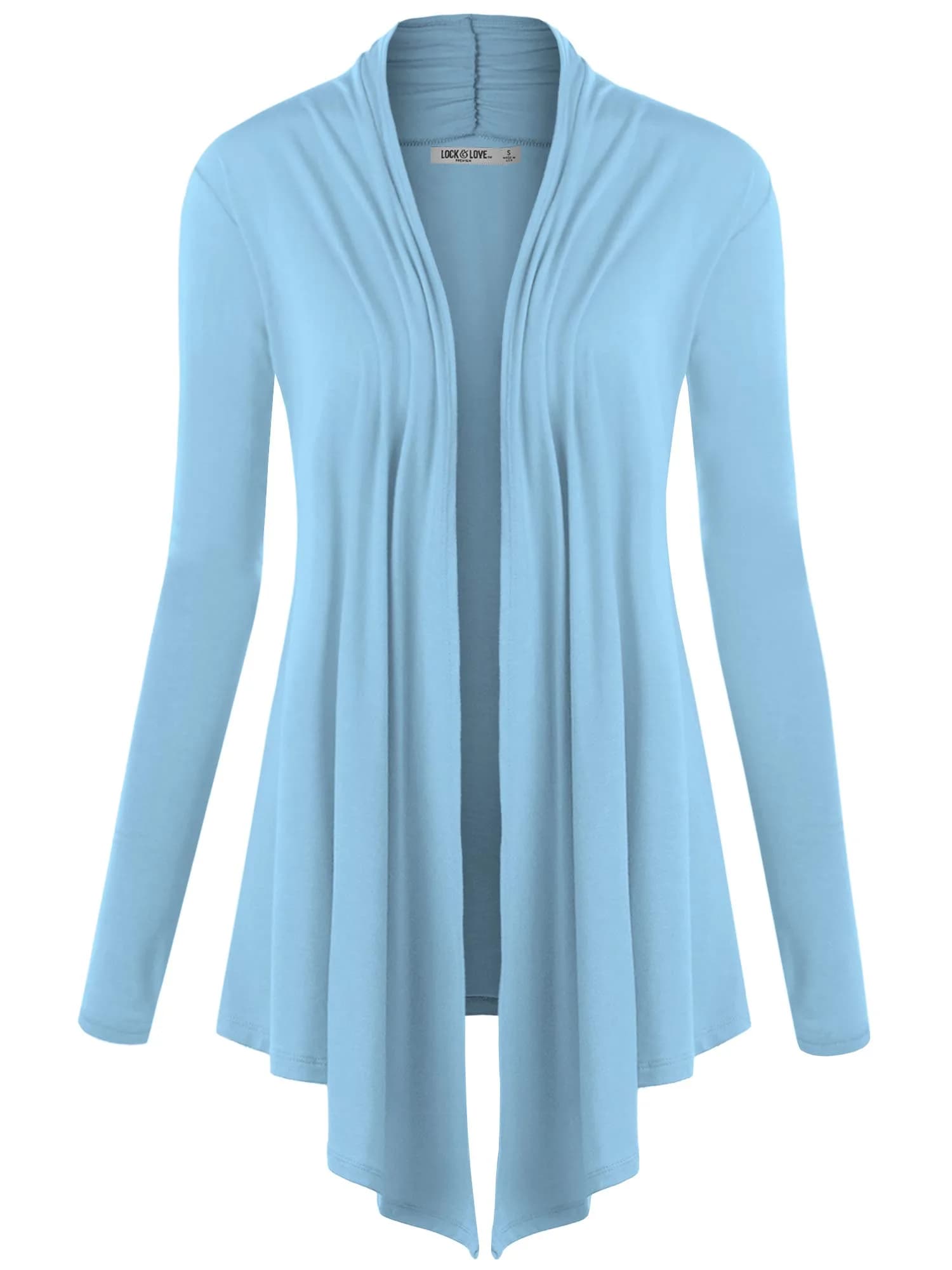 Lock and Love Women's Draped Open Front Cardigan Lightweight Long Sleeve | Asymmetrical Hem Casual Cover Up — Wsk850_aqua / Large