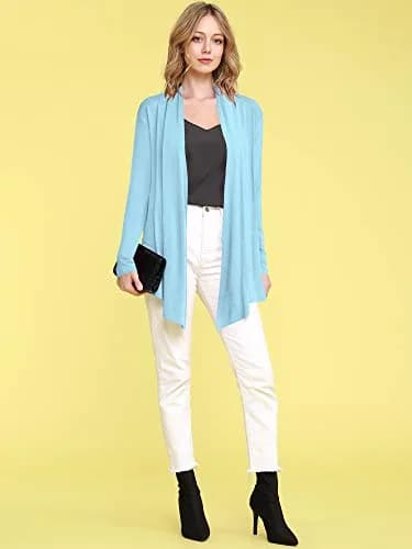 Lock and Love Women's Draped Open Front Cardigan Lightweight Long Sleeve | Asymmetrical Hem Casual Cover Up thumbnail 5