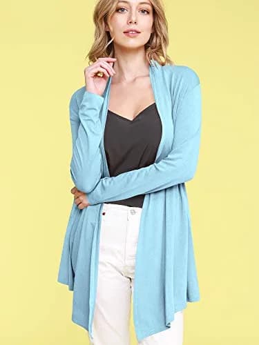 Lock and Love Women's Draped Open Front Cardigan Lightweight Long Sleeve | Asymmetrical Hem Casual Cover Up thumbnail 2