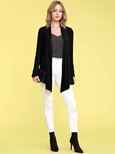 Lock and Love Women's Draped Open Front Cardigan XXL | Lightweight Long Sleeve Asymmetrical Hem thumbnail 5
