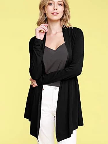 Lock and Love Women's Draped Open Front Cardigan XXL | Lightweight Long Sleeve Asymmetrical Hem thumbnail 2