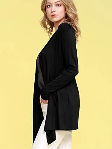 Lock and Love Women's Draped Open Front Cardigan XXL | Lightweight Long Sleeve Asymmetrical Hem thumbnail 3