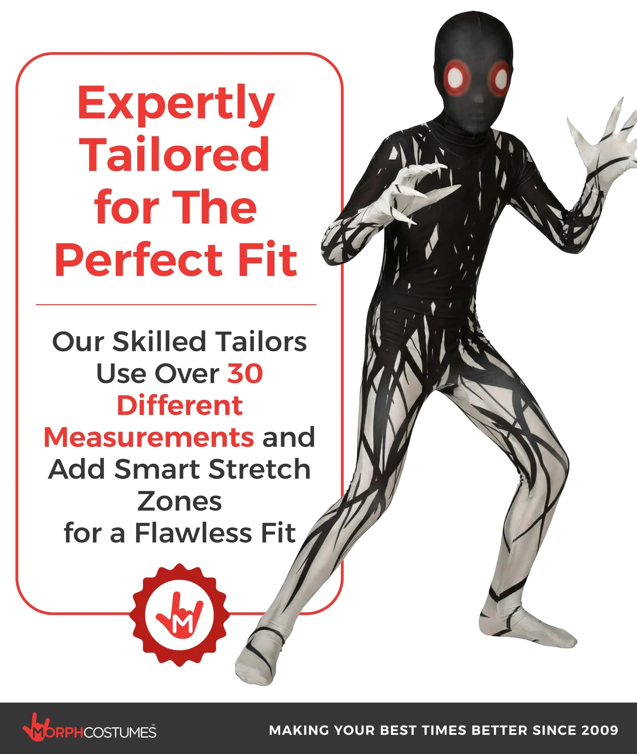 Morphsuits Zalgo Kids Halloween Costume - Medium (10-12 Years) | Full Body Spandex Suit with Hood - view 4