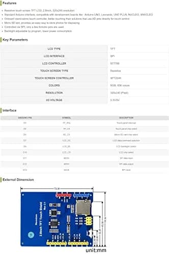 waveshare 2.8 inch TFT Resistive Touch LCD Shield 320×240 | Arduino Compatible Display thumbnail 3