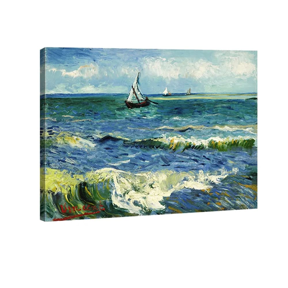 Wieco Art Seascape at Saintes Maries by Vincent Van Gogh Oil Canvas Wall Art 24"L x 20"W | Modern Sea Painting