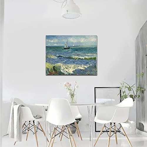 Wieco Art Seascape at Saintes Maries by Vincent Van Gogh Oil Canvas Wall Art 24"L x 20"W | Modern Sea Painting thumbnail 5