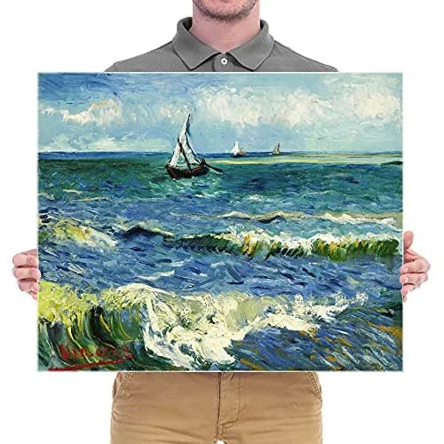 Wieco Art Seascape at Saintes Maries by Vincent Van Gogh Oil Canvas Wall Art 24"L x 20"W | Modern Sea Painting thumbnail 6