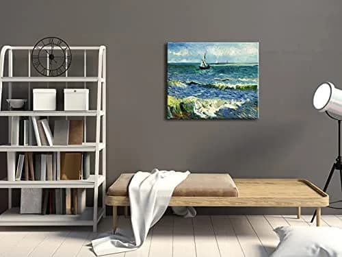 Wieco Art Seascape at Saintes Maries by Vincent Van Gogh Oil Canvas Wall Art 24"L x 20"W | Modern Sea Painting thumbnail 7