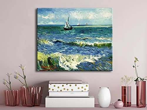 Wieco Art Seascape at Saintes Maries by Vincent Van Gogh Oil Canvas Wall Art 24"L x 20"W | Modern Sea Painting thumbnail 8