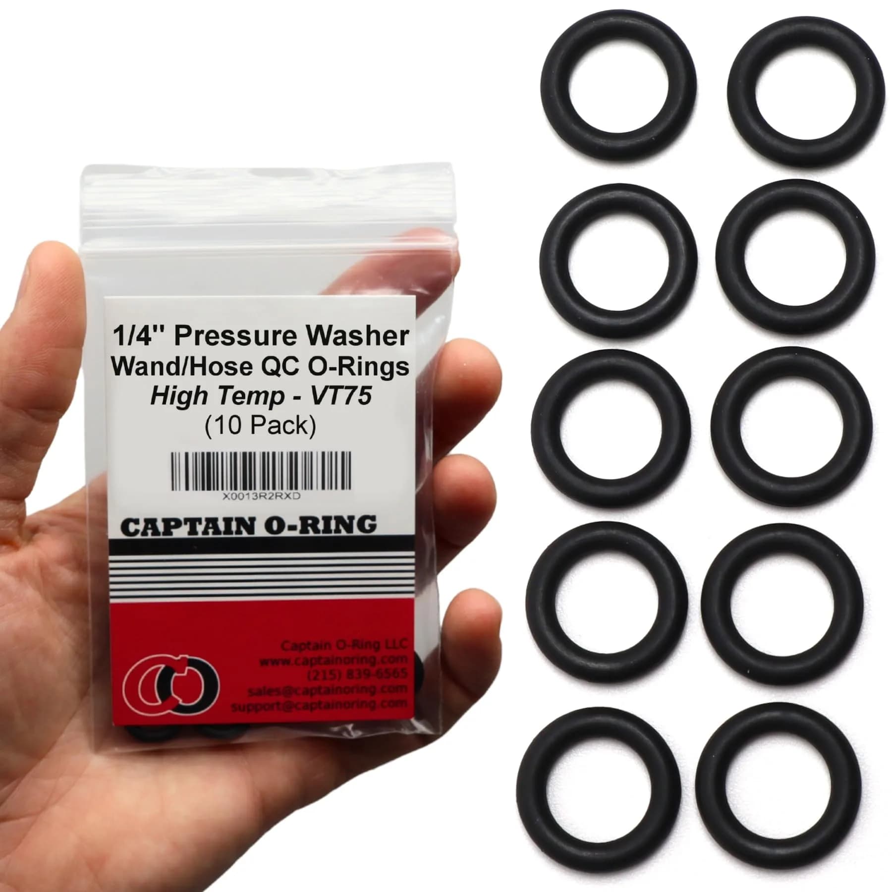 Captain O-Ring Power Pressure Washer O-Rings for 1/4" Quick Coupler, High Temp Viton FKM (10 Pack) | Chemical-Resistant Seal (100-120 chars)