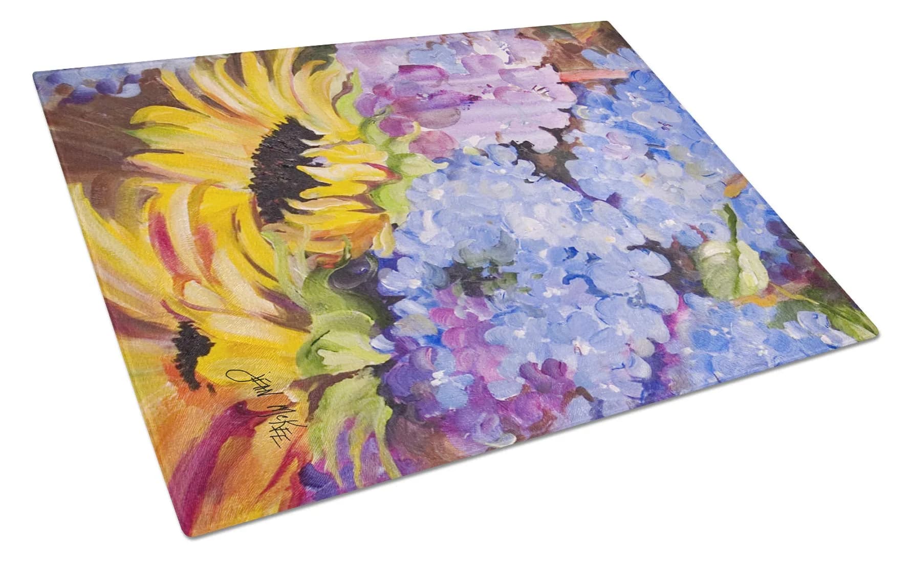 Caroline's Treasures Hydrangeas and Sunflowers Glass Cutting Board 12"L x 12"W | Artistic Tempered Glass Kitchen Decor — Hydrangeas and Sunflowers 1175