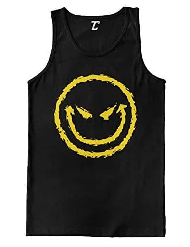 Tcombo Evil Smile - Funny Badass Emoticon Men's Tank Top (Black, X-Large) | Comfortable Cotton Athletic Fit thumbnail 1