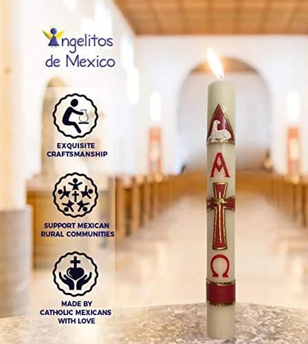 Angelitos de Mexico Large 18in (45cm) Easter Paschal Candle Cirio Pascual Semana Santa Holy Week | Handmade, Religious, 45cm thumbnail 2