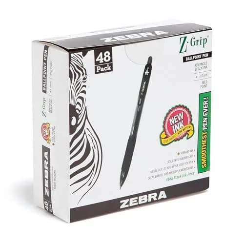 Zebra Pen Z-Grip Retractable Ballpoint Pens, Black Ink, 1.0mm Medium Point, 48 Bulk-Pack | Smooth Writing for Students & Professionals thumbnail 1