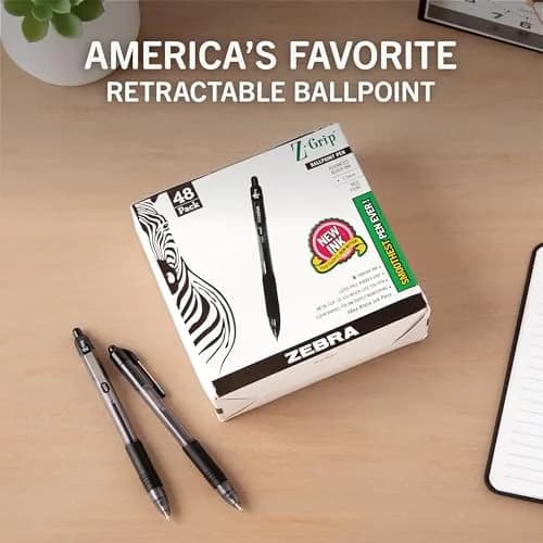 Zebra Pen Z-Grip Retractable Ballpoint Pens, Black Ink, 1.0mm Medium Point, 48 Bulk-Pack | Smooth Writing for Students & Professionals thumbnail 2