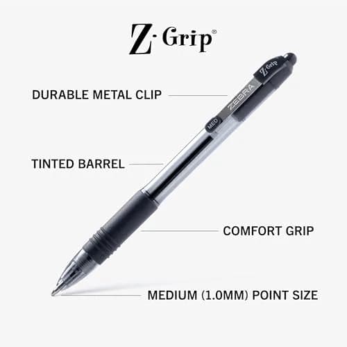 Zebra Pen Z-Grip Retractable Ballpoint Pens, Black Ink, 1.0mm Medium Point, 48 Bulk-Pack | Smooth Writing for Students & Professionals thumbnail 3