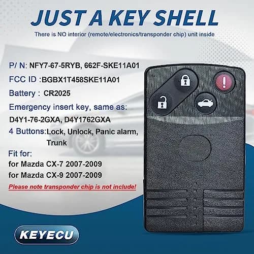 Keyecu Smart Card Remote Key Shell Case for Mazda 5 6 CX-7 CX-9 RX8 Miata 3+1 Button | Durable Plastic Cover for Mazda Key thumbnail 2