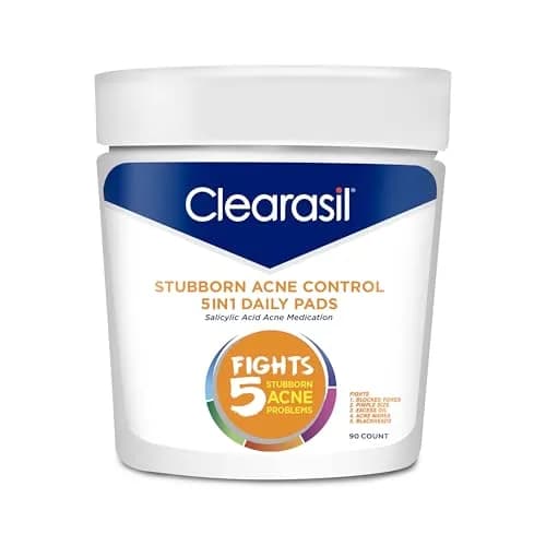 Clearasil Stubborn Acne Control 5in1 Daily Facial Cleansing Pads with Salicylic Acid 90 Count — Multi
