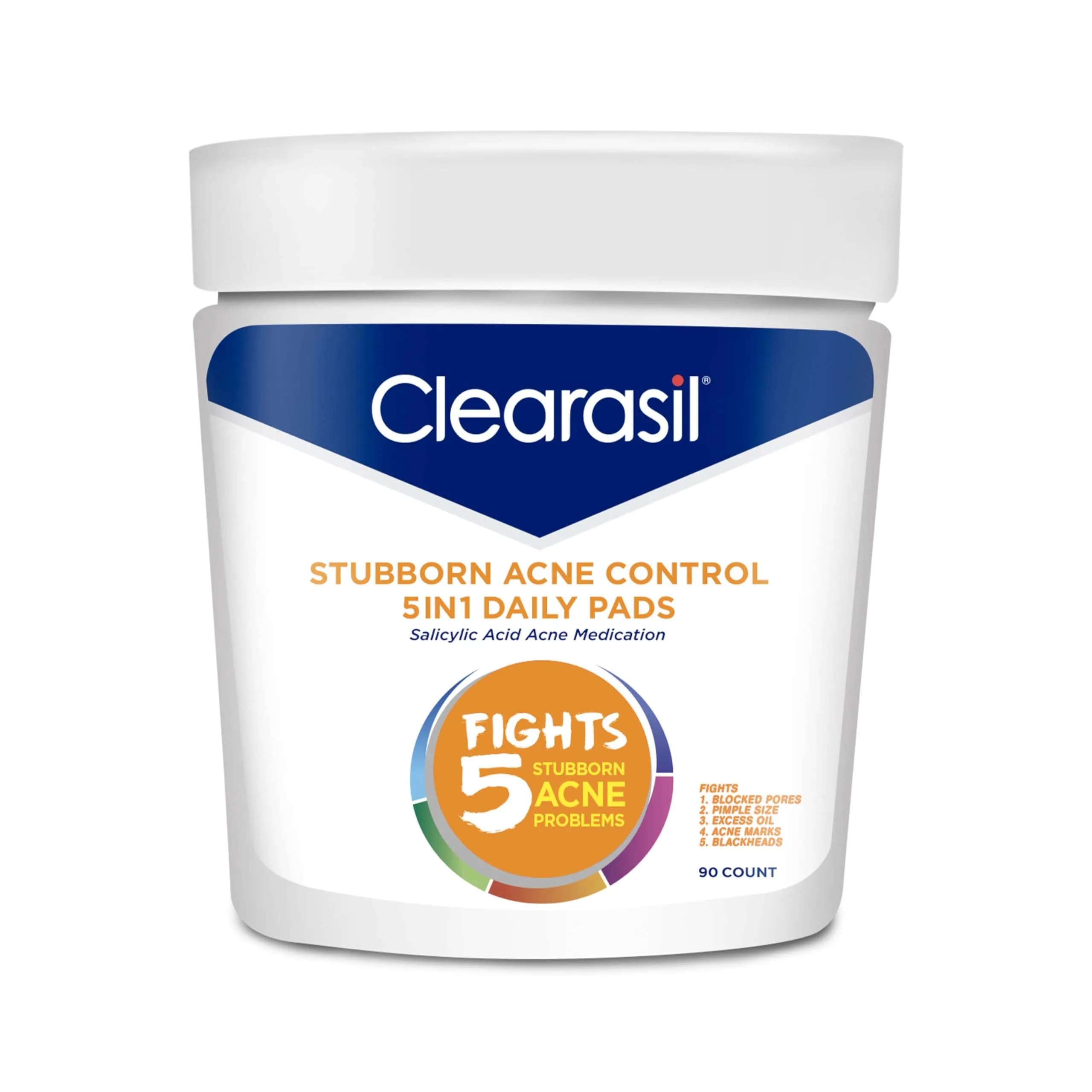 Clearasil Stubborn Acne Control 5in1 Daily Facial Cleansing Pads with Salicylic Acid 90 Count - main product image