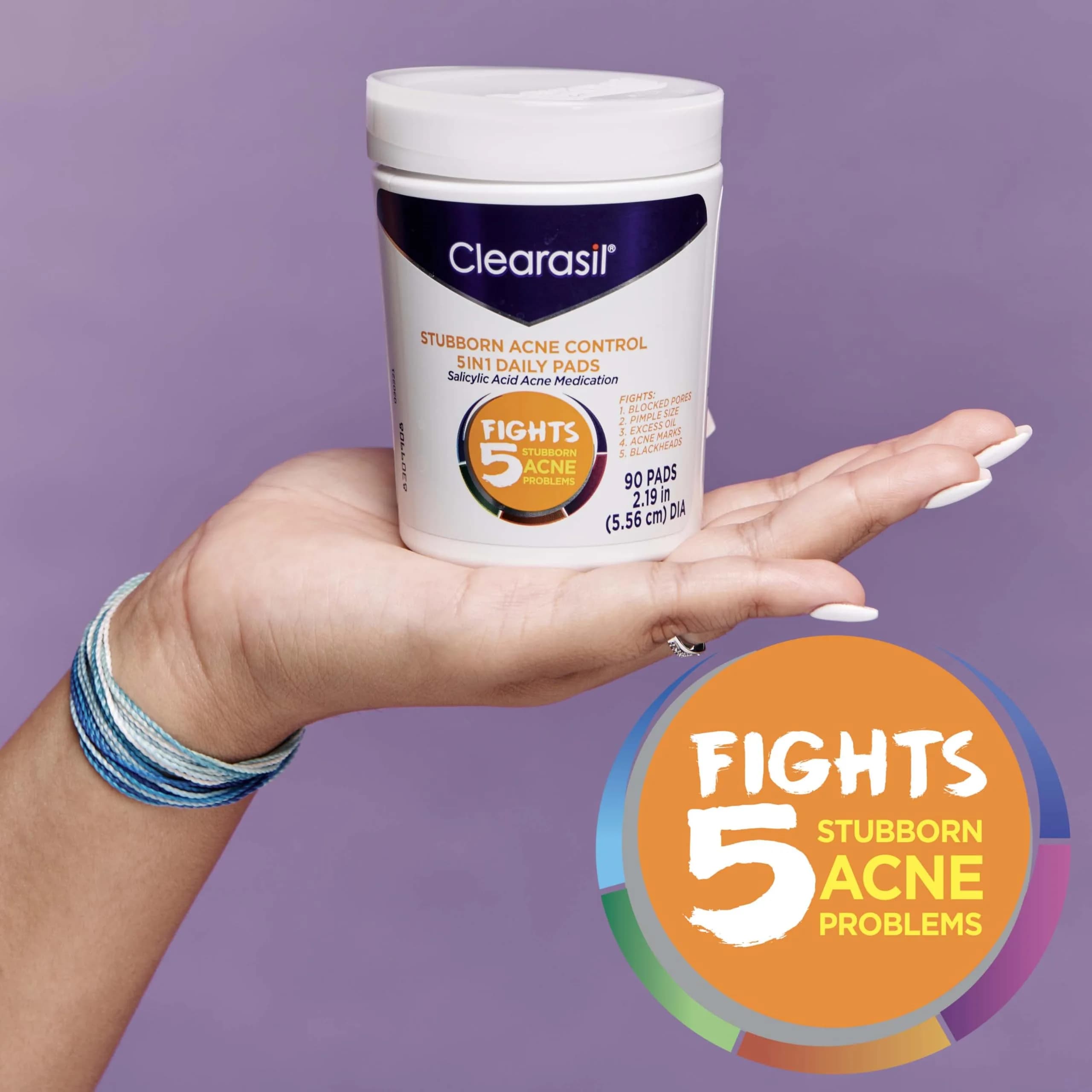 Clearasil Stubborn Acne Control 5in1 Daily Facial Cleansing Pads with Salicylic Acid 90 Count - view 7
