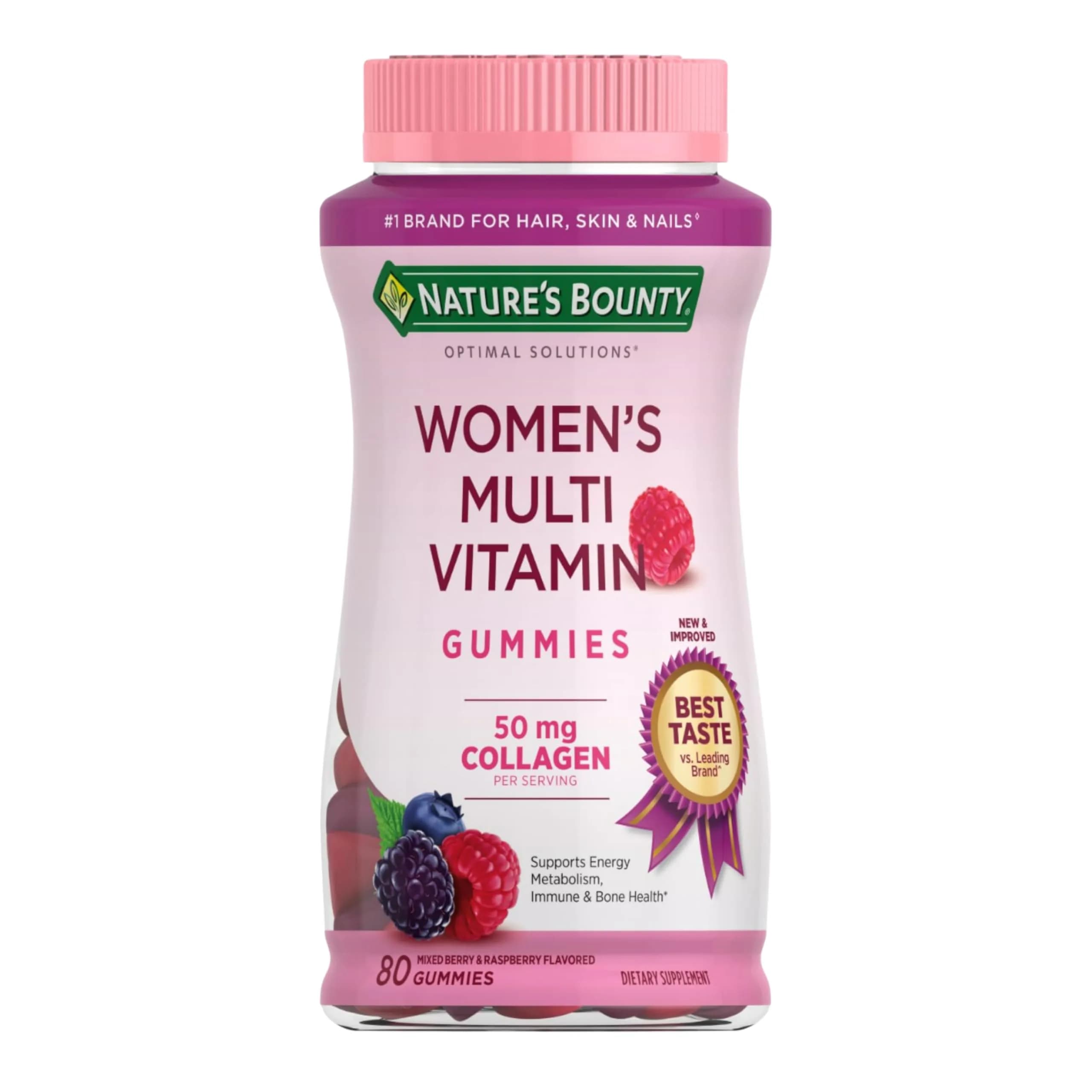 Nature's Bounty Optimal Solutions Women's Multivitamin, Raspberry, 80 Count | Supports Energy, Immunity & Bone Health — Pink