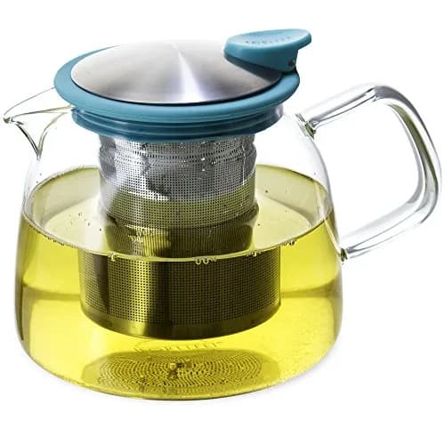 FORLIFE Bell Glass Teapot with Basket Infuser 24 oz./730 mL Turquoise | Elegant Borosilicate Design thumbnail 1