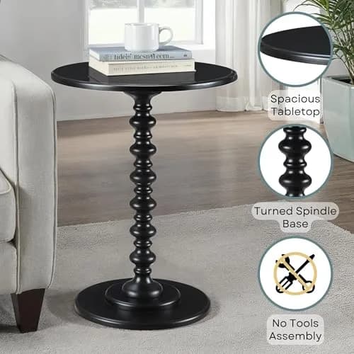 Convenience Concepts Palm Beach Spindle Table 17.75" Black | Classic Round End Table for Living Room thumbnail 4