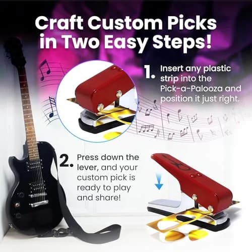 Pick-A-Palooza DIY Guitar Pick Punch Gift Pack with Pick Punch Tool - Red | Create Custom Guitar Picks at Home thumbnail 4