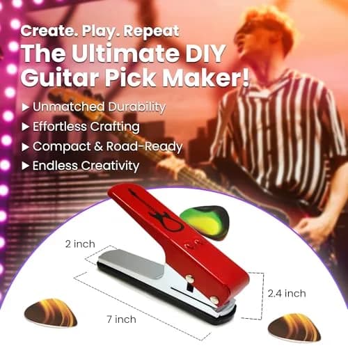 Pick-A-Palooza DIY Guitar Pick Punch Gift Pack with Pick Punch Tool - Red | Create Custom Guitar Picks at Home thumbnail 3
