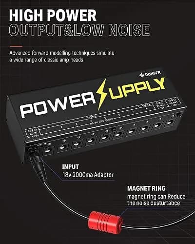 Donner DP-1 Guitar Power Supply 10 Isolated DC Outputs for 9V/12V/18V Effect Pedals | Powers 10 Pedals with Short-Circuit Protection thumbnail 3