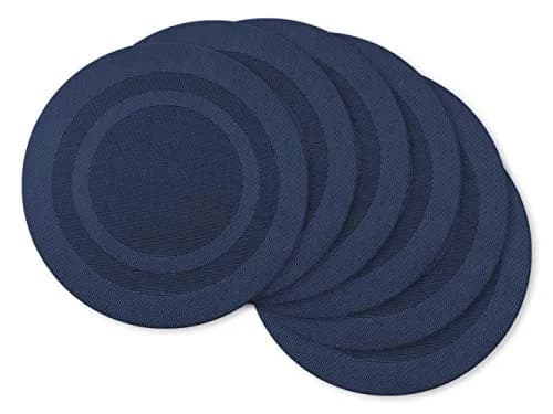 DII Nautical Blue Vinyl Round Placemat Set 34.9 cm (13.75") Diameter, 6 Piece | Easy-Clean & Durable for Everyday Dining thumbnail 1